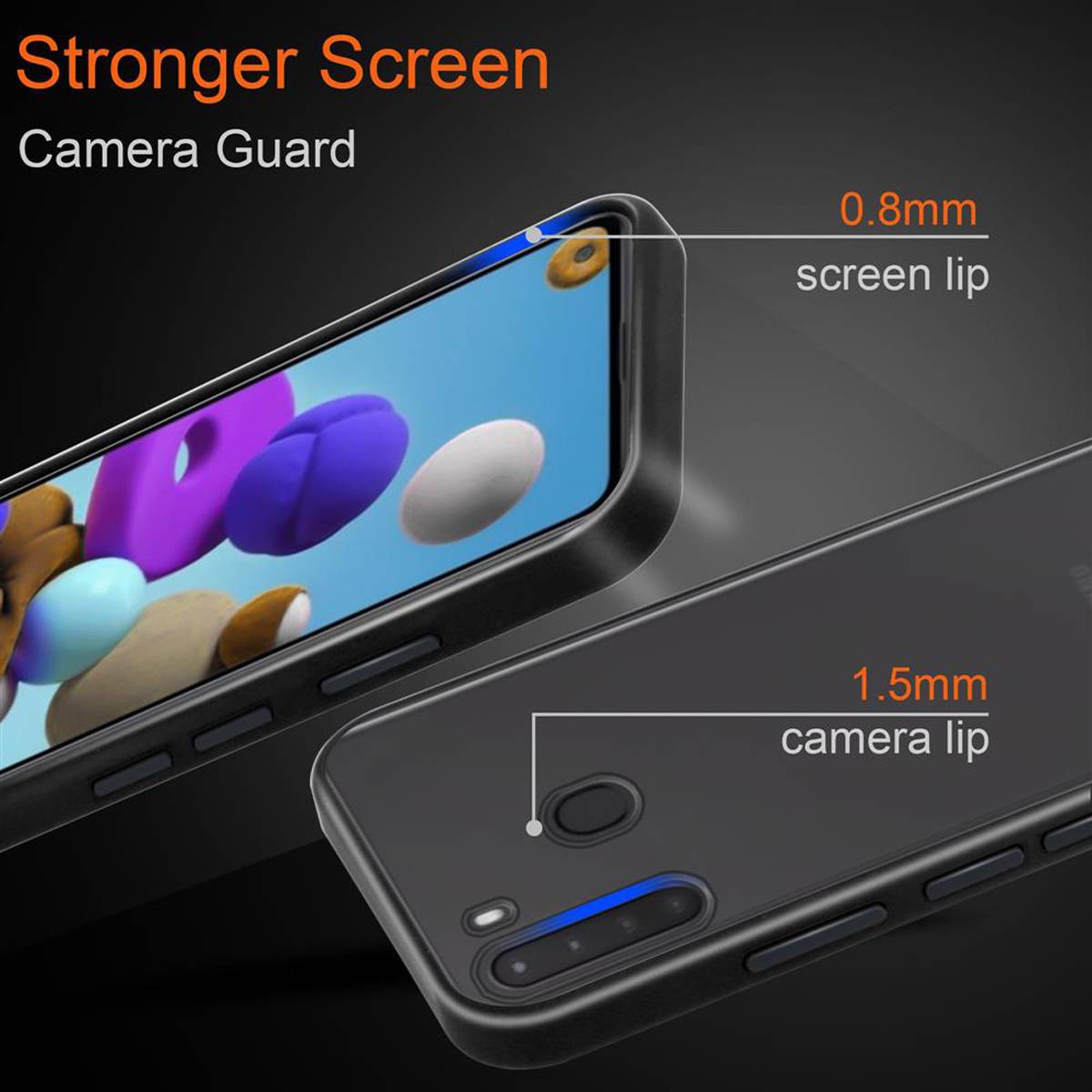 Cadorabo Hülle für Samsung Galaxy A21 Schutz Hülle in Schwarz Handyhülle Hybrid Schutzhülle Etui TPU Silikon