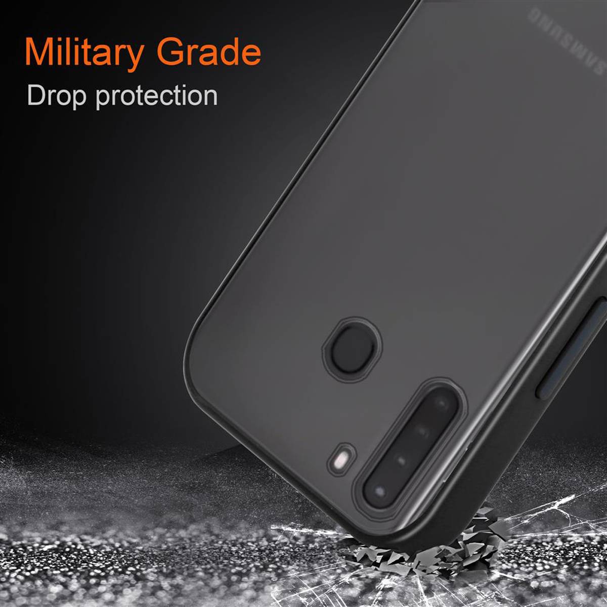 Cadorabo Hülle für Samsung Galaxy A21 Schutz Hülle in Schwarz Handyhülle Hybrid Schutzhülle Etui TPU Silikon