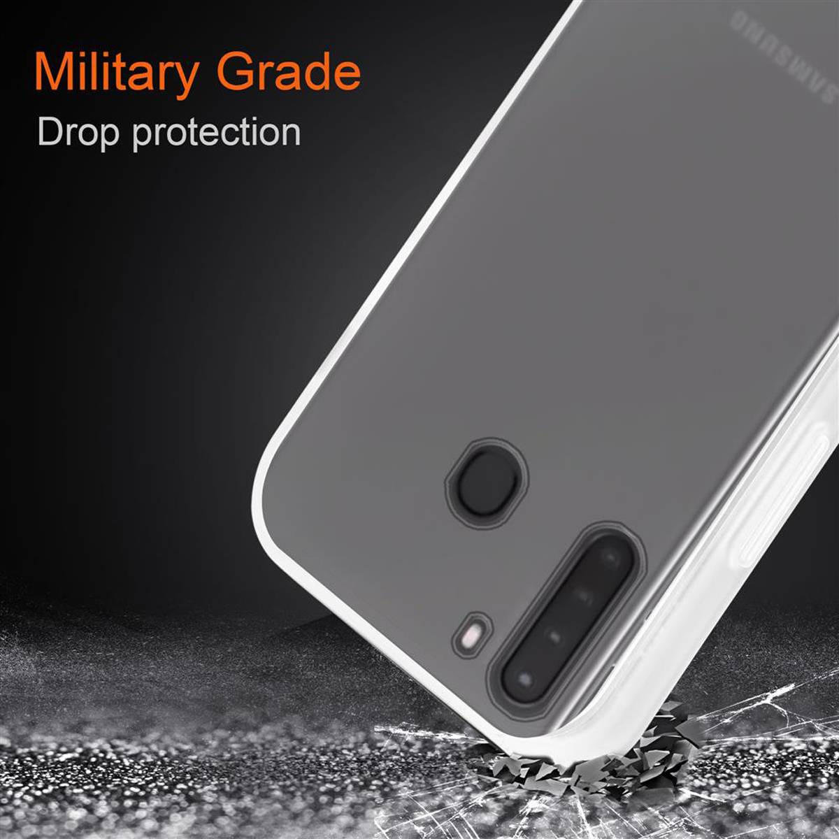 Cadorabo Hülle für Samsung Galaxy A21 Schutz Hülle in Transparent Handyhülle Hybrid Schutzhülle Etui TPU Silikon