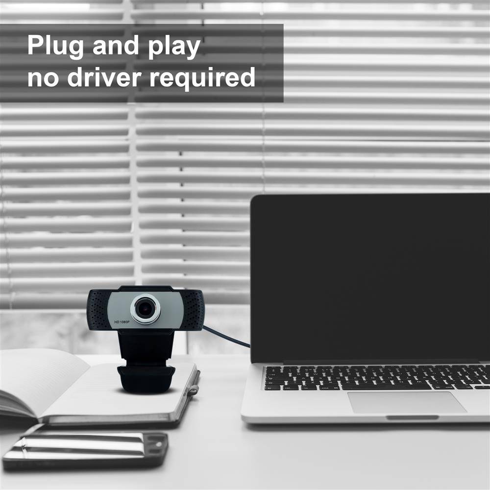 Cadorabo Webcam 1080P in SCHWARZ - Mit Mikrofon USB 2.0 Webkamera mit drehbarem Clip