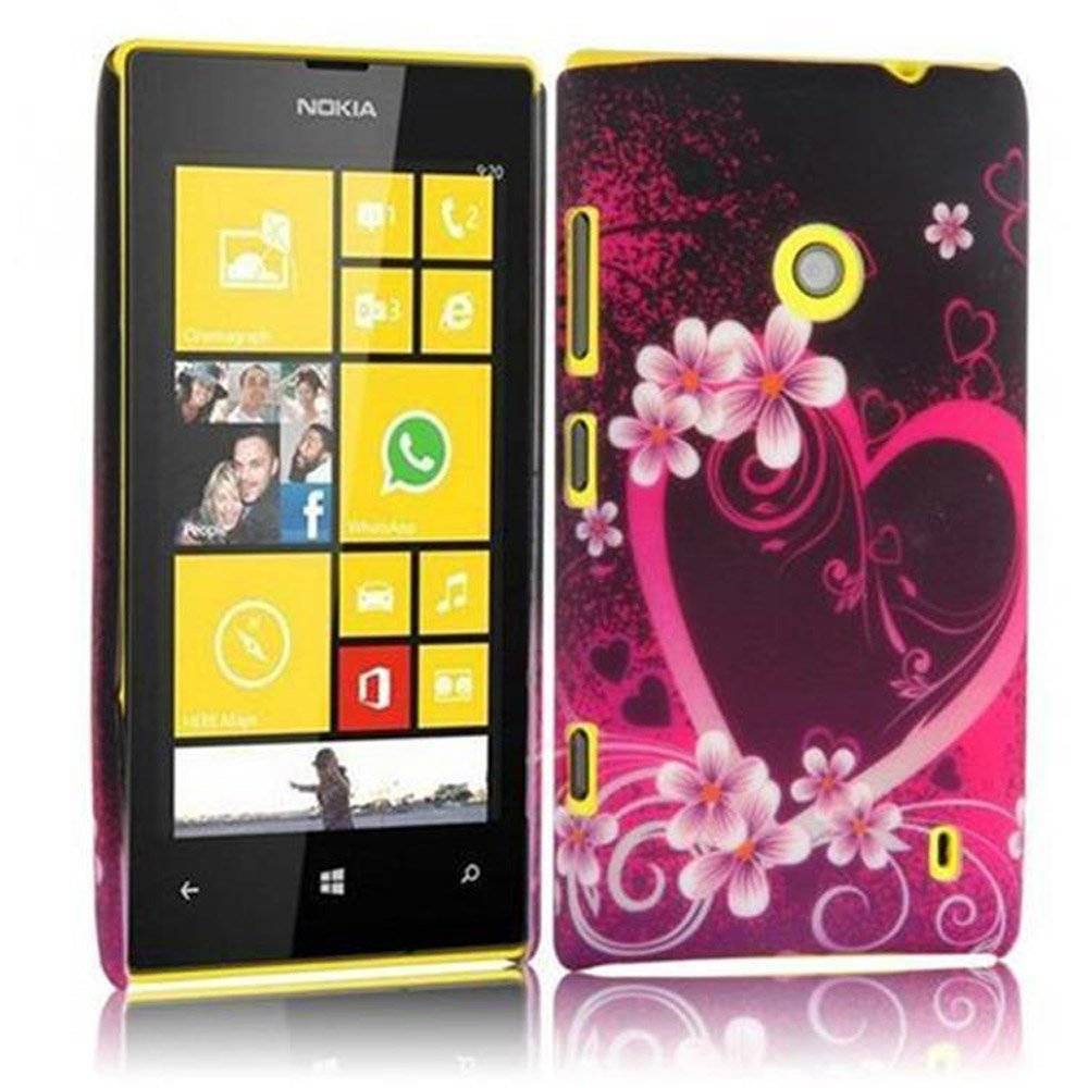 Cadorabo Hülle kompatibel mit Nokia Lumia 520 - Hülle im LOVE FLOWER– Handyhülle aus TPU Silikon mit Aufdruck - Silikonhülle Schutzhülle Ultra