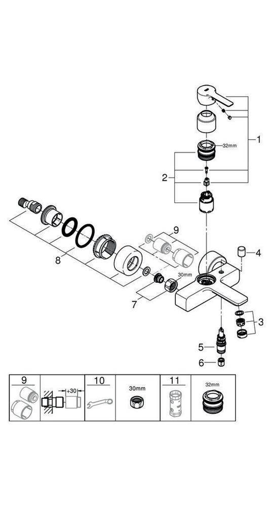 GROHE Einhand-Wannenbatterie LINEARE 1/2Zoll chr chrom