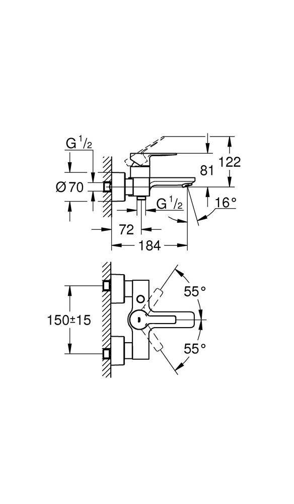 GROHE Einhand-Wannenbatterie LINEARE 1/2Zoll chr chrom