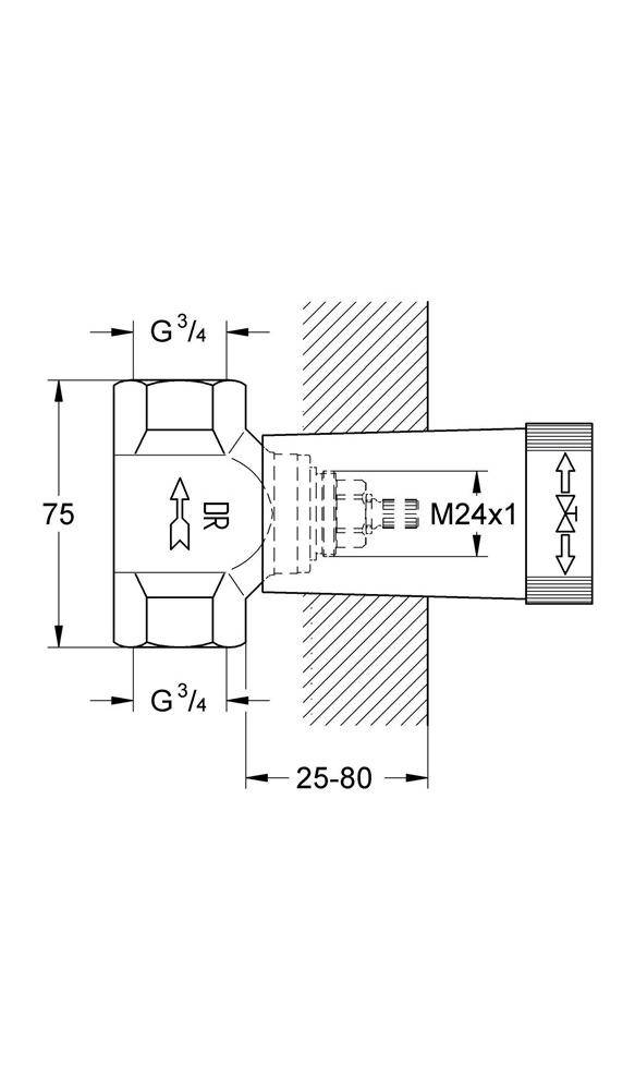 GROHE UP-Ventil-Unterteil vm Oberteil + Gewindeanschluss 3/4Zoll