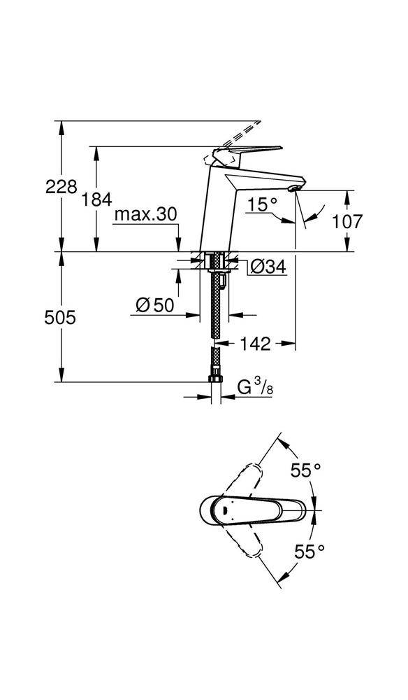 GROHE EH-WTbatt EURODISC C 1/2Zoll M-Size glatter Körper chr