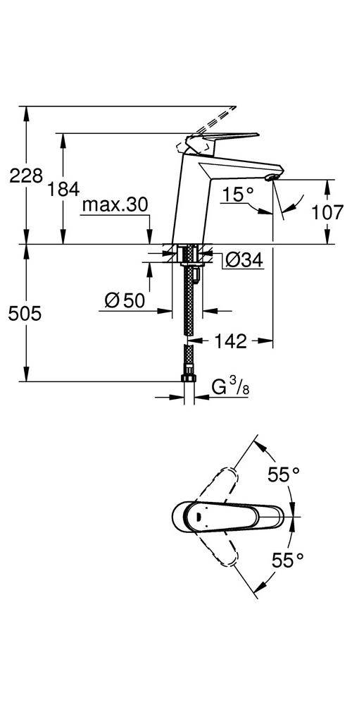 GROHE EH-WTbatt EURODISC C 1/2Zoll M-Size glatter Körper chr