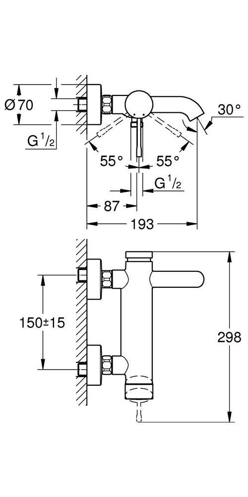 GROHE Einhand-Wannenbatterie ESSENCE Hard Graphite gebürstet