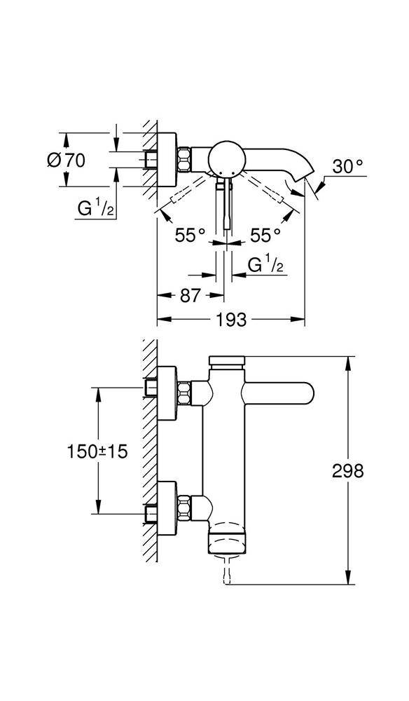 GROHE Einhand-Wannenbatterie ESSENCE Hard Graphite gebürstet