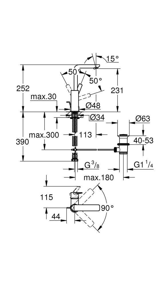 GROHE Einhand-Waschtischbatterie Lineare 1/2Zoll L-Size chr