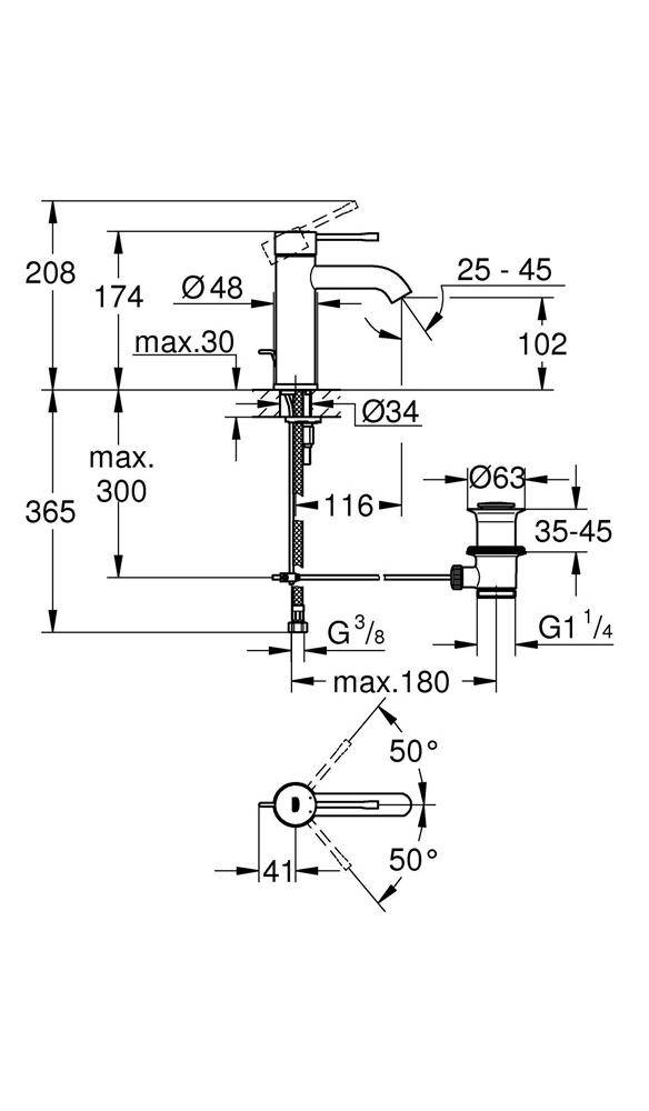 GROHE Einhand-Waschtischbatterie Essence Slim m Zugst-Ablaufgarn.