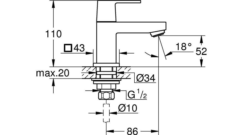GROHE Standventil EUROCUBE XS-Size chr chrom