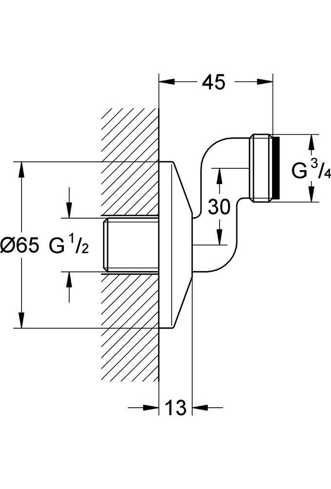 GROHE S-Anschluss 1/2Zollx3/4Zoll verstb 30mm chr