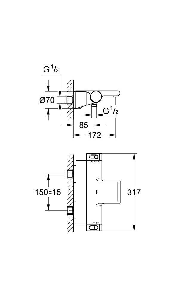 GROHE Thermostat-Wannenbatterie GROHTHERM 2000 1/2Zoll chr chrom