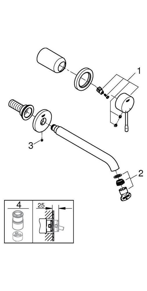 GROHE 2-Loch-Waschtischbatterie ESSENCE Ausldg 230mm su-st
