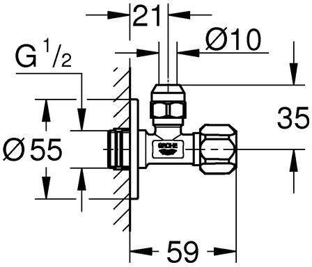 Grohe Eckventil 1/2Zoll 22023 m Schubrosette d= 55mm chrom