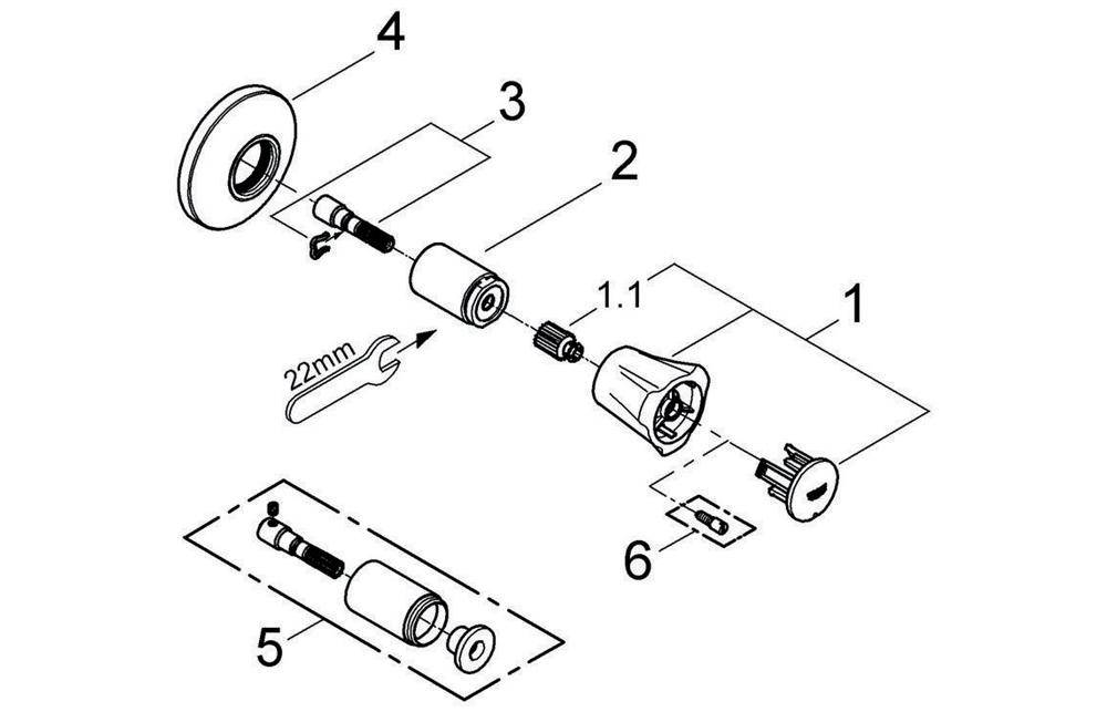 GROHE UP-Ventil-Oberbau COSTA Mark blau EBT 10-35mm chr