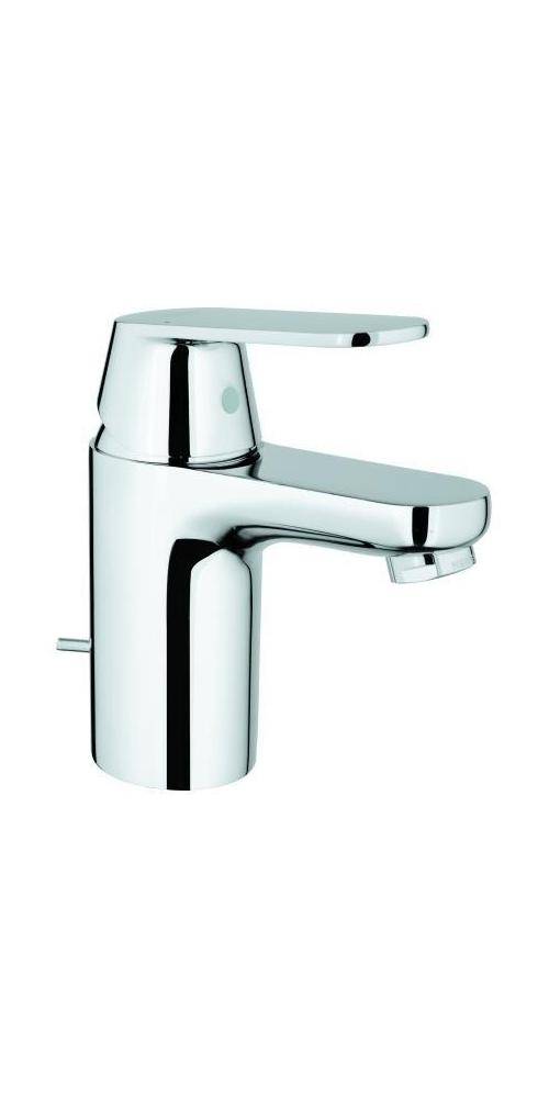 Einhebel-Badezimmerwasserhahn aus Chrom auf weißem Hintergrund.