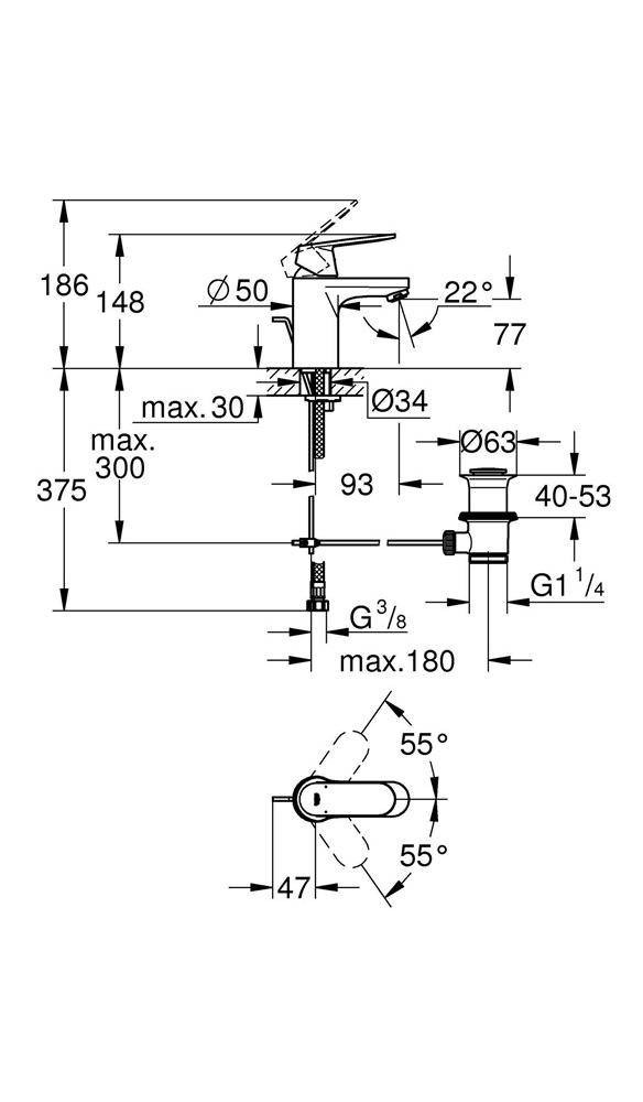 GROHE Einhand-Waschtischbatterie EUROSMART COSMOPOLITAN 1/2Zoll