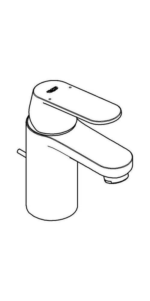 Linienzeichnung eines modernen Einhebel-Wasserhahns mit zylindrischer Basis und gebogenem Auslauf.