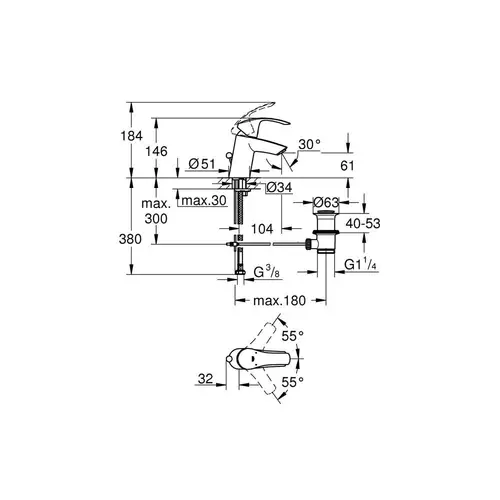 GROHE Einhand-WTbatterie EUROSMART DN 15 S-Size ZAG 1 1/4Zoll chr GROHE Einhand-WTbatterie EUROSMART DN 15 S-Size ZAG 1 1/4Zoll chr