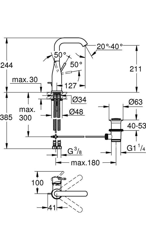 GROHE Einhand-Waschtischbatterie ESSENCE L-Size hard graphite
