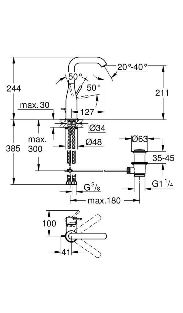 GROHE Einhand-Waschtischbatterie ESSENCE L-Size hard graphite