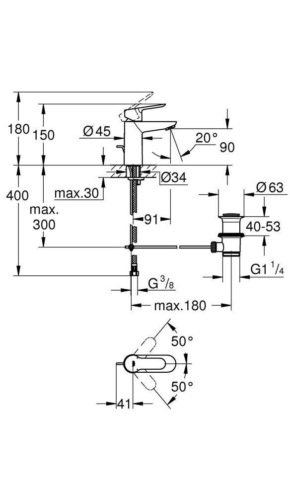 GROHE Einhand-Waschtischbatterie BAUEDGE 1/2Zoll chr