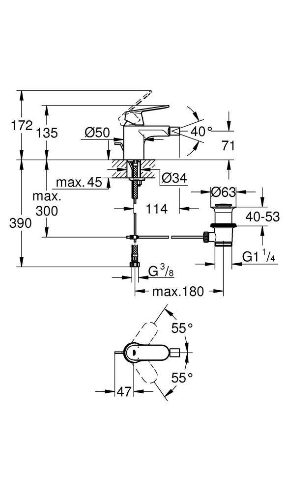 GROHE Einhand-Bidetbatterie EUROSMART COSMOPOLITAN 1/2Zoll chr chrom