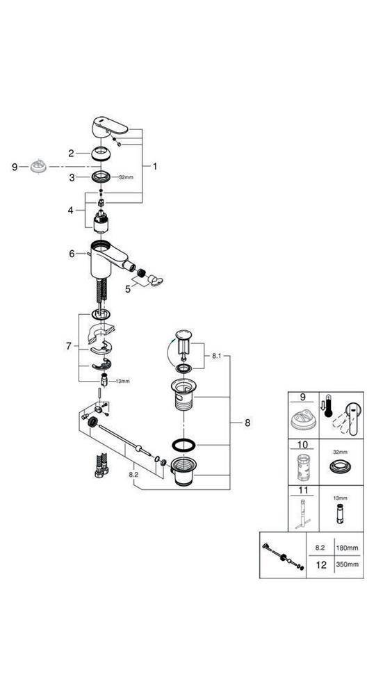 GROHE Einhand-Bidetbatterie EUROSMART COSMOPOLITAN 1/2Zoll chr chrom