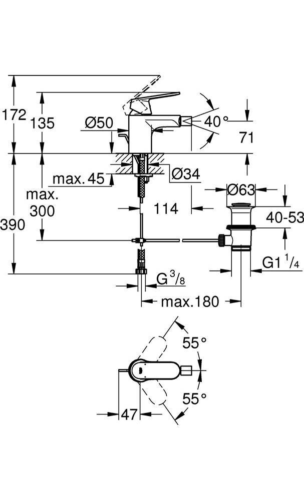 GROHE Einhand-Bidetbatterie EUROSMART COSMOPOLITAN 1/2Zoll chr chrom