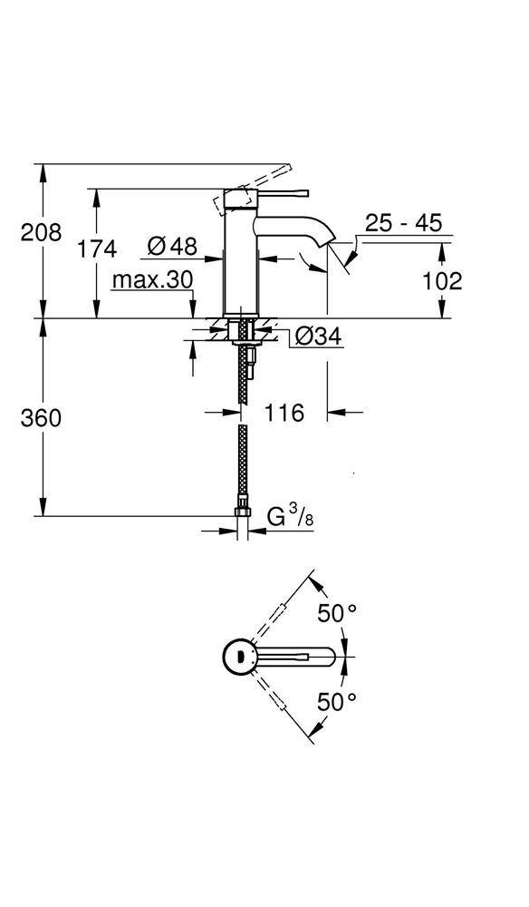GROHE Einhand-Waschtischbatterie ESSENCE Slim glat Körper Hard