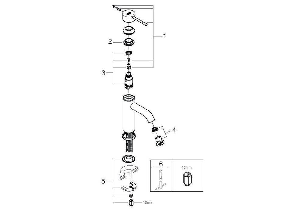 GROHE Einhand-Waschtischbatterie ESSENCE Slim glat Körper Hard