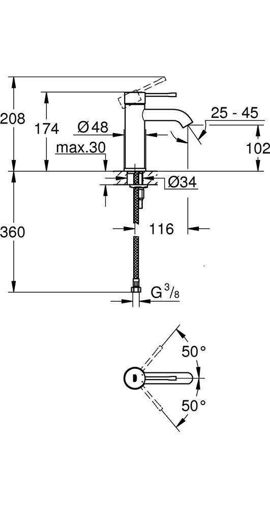GROHE Einhand-Waschtischbatterie ESSENCE Slim glat Körper Hard