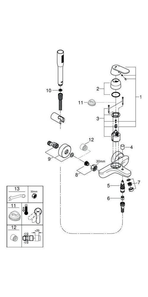GROHE Einhand-Wannenbatterie EUROSMART COSMOPOLITAN 1/2Zoll m