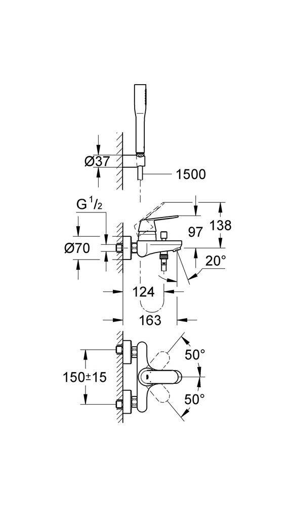 GROHE Einhand-Wannenbatterie EUROSMART COSMOPOLITAN 1/2Zoll m