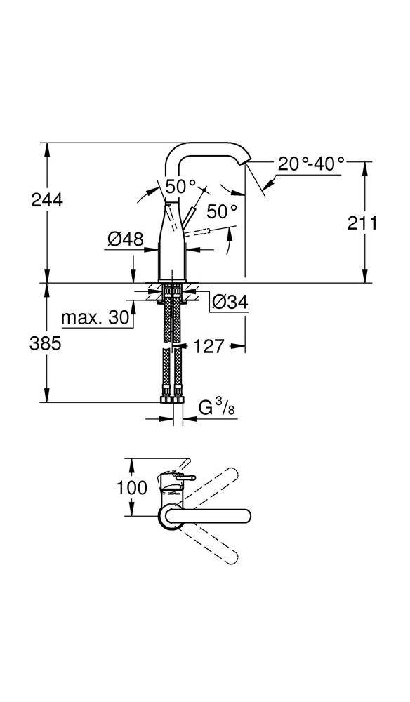 GROHE Einhand-Waschtischbatterie ESSENCE DN 15, L-Size, glatter
