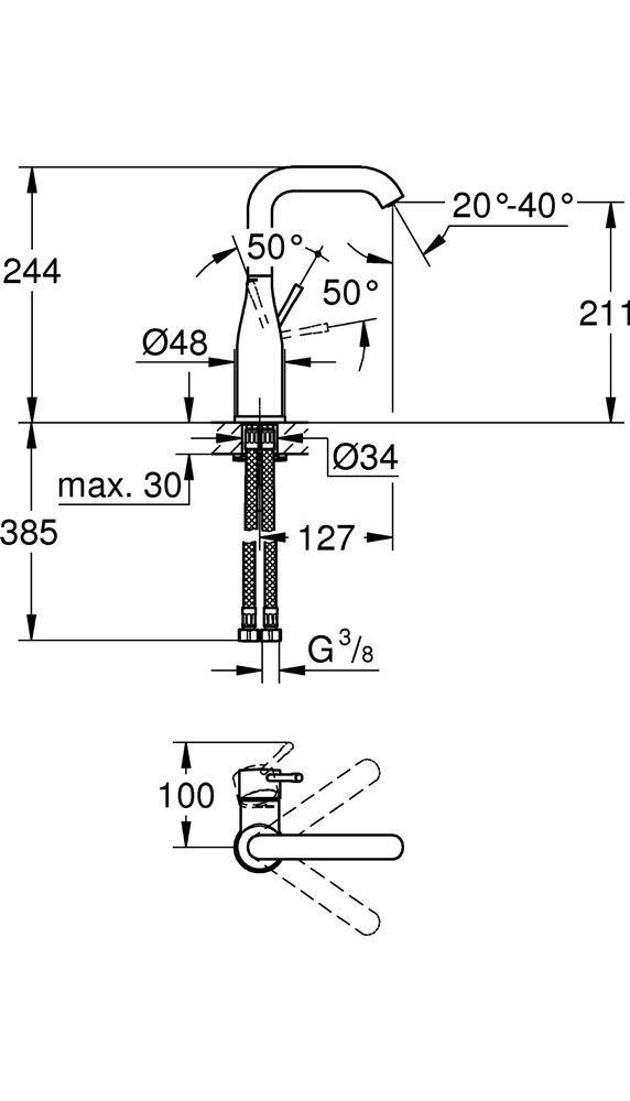 GROHE Einhand-Waschtischbatterie ESSENCE DN 15, L-Size, glatter