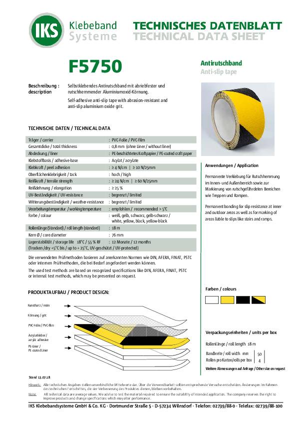Antirutschklebeband F5750 schwarz/gelb L.18 m,B.50mm IKS