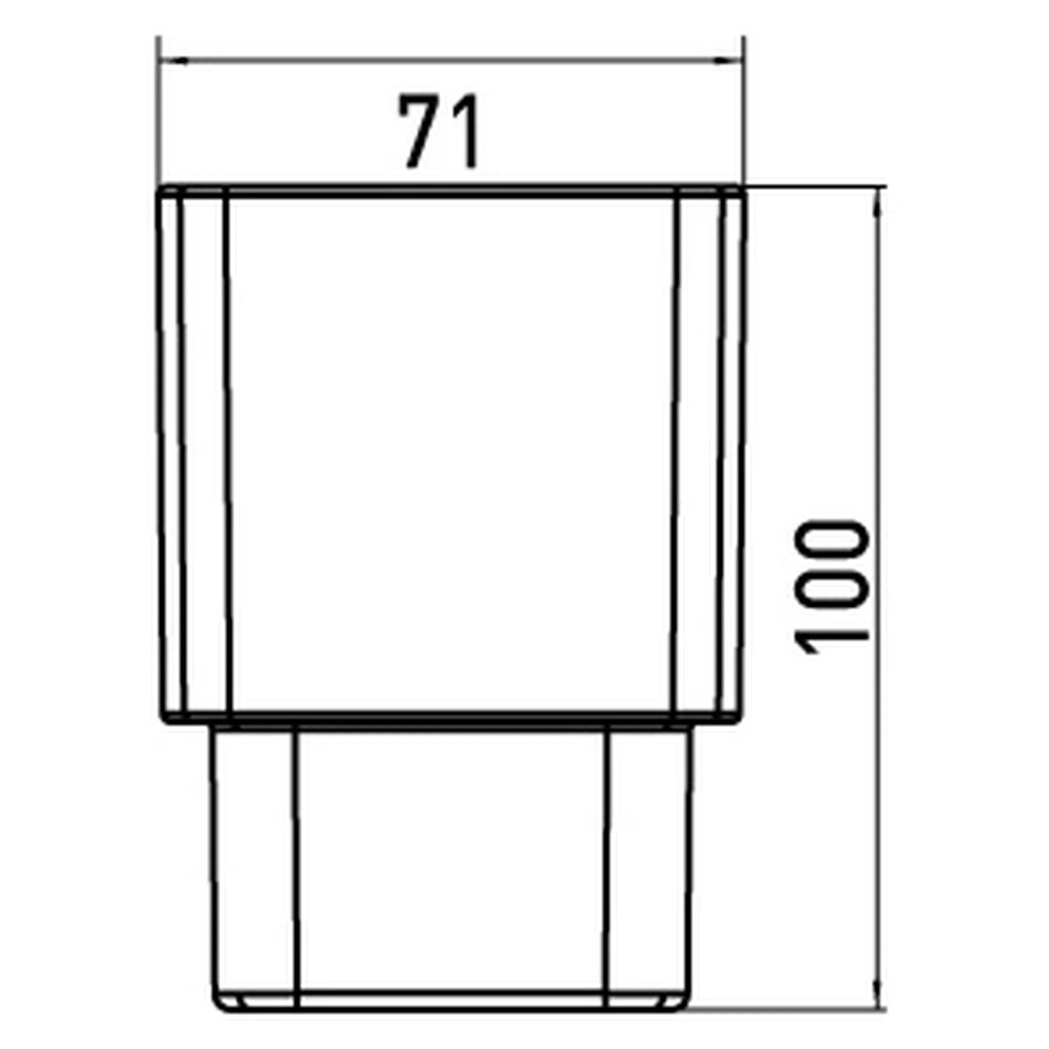 Technische Zeichnung eines zylindrischen Teils mit den Abmessungen 71 breit und 100 hoch.