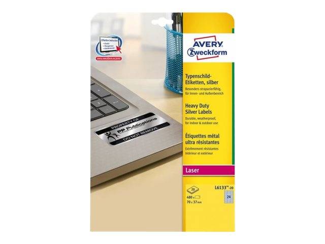 AVERY ZWECKFORM - Avery - Polyester - permanenter Klebstoff - Matt Silver - 70 x 37 mm 480 Etikett(en) (20 Bogen x 24)