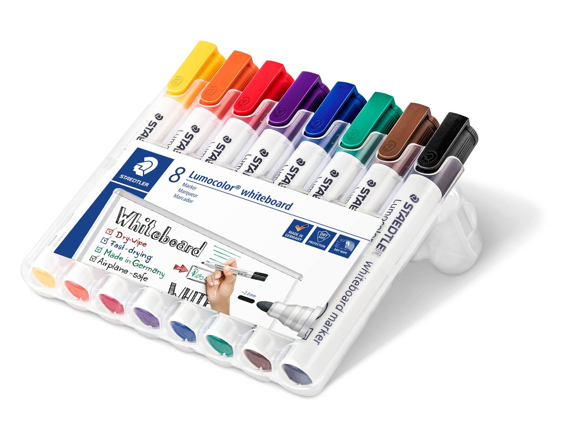 Staedtler Lumocolor 351 WP8, Schwarz, Blau, Braun, Grün, Orange, Rot, Violett, Gelb, Rundspitze, Mehrfarben, Polypropylen (PP), Extradick, 2 mm