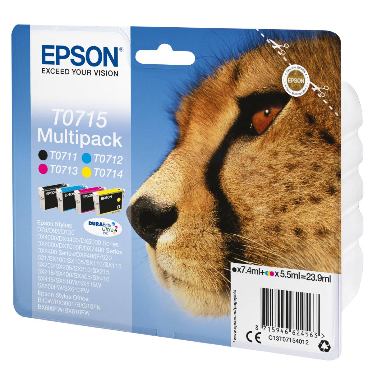 Tintenpatrone Epson T0715 4er-Pack schwarz + Farbe T0715