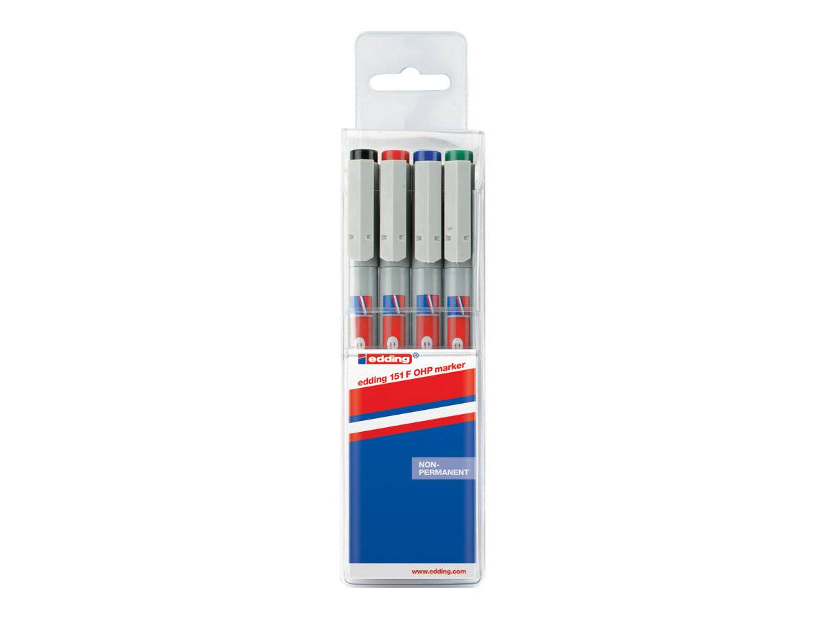 EDDING 151 - Marker - nicht dauerhaft - Schwarz, Rot, Blau, Grün - wasserbasierte Tinte - 0.6 mm (Packung mit 4)