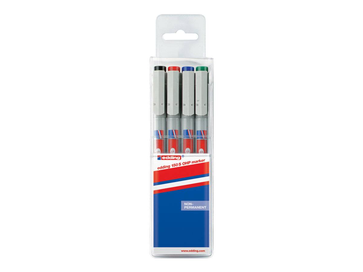 EDDING 150 - Marker - nicht dauerhaft - für Glas, Plastik, Overhead-Projektor-Folien - Schwarz, Rot, Blau, Grün - wasserbasierte Tinte - 0.3 mm - ex