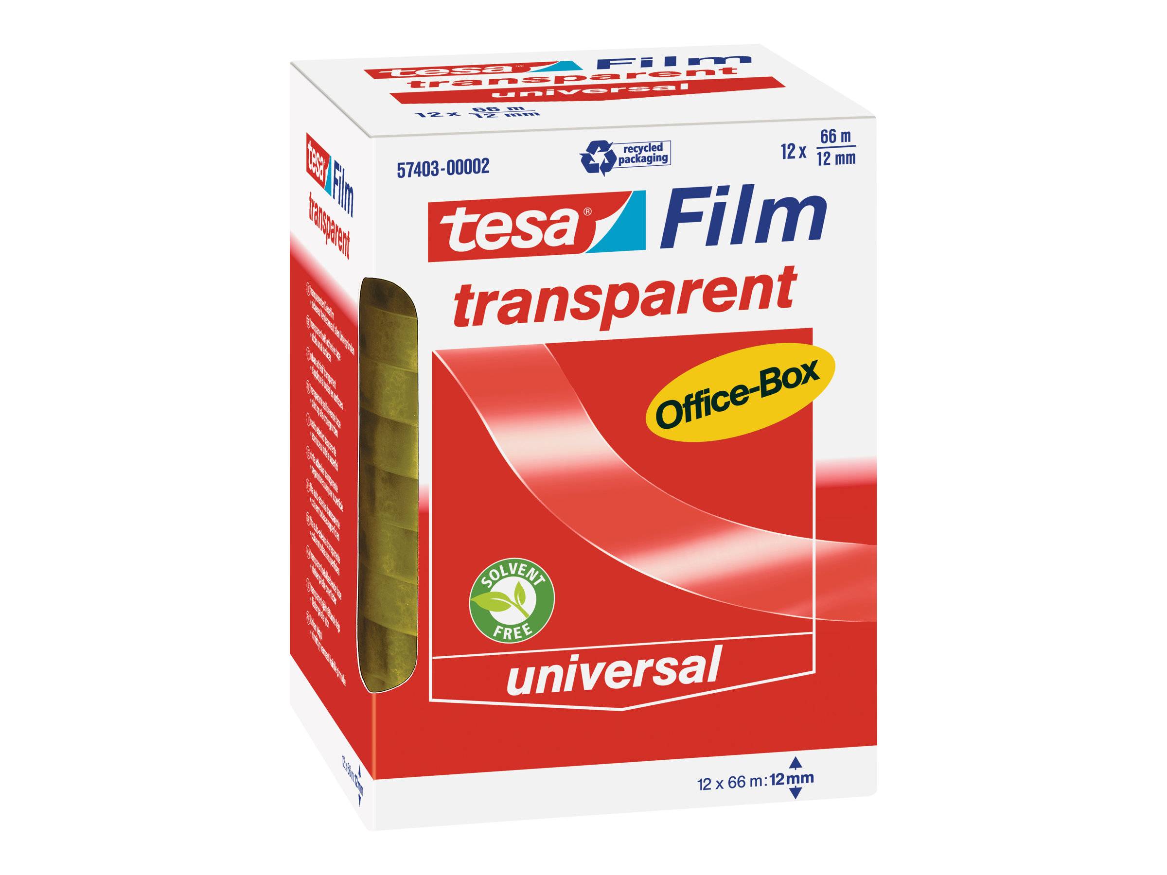 Tesafilm - Büro-Klebeband - 12 mm x 66 m - Polypropylenfolie - transparent (Packung mit 12)