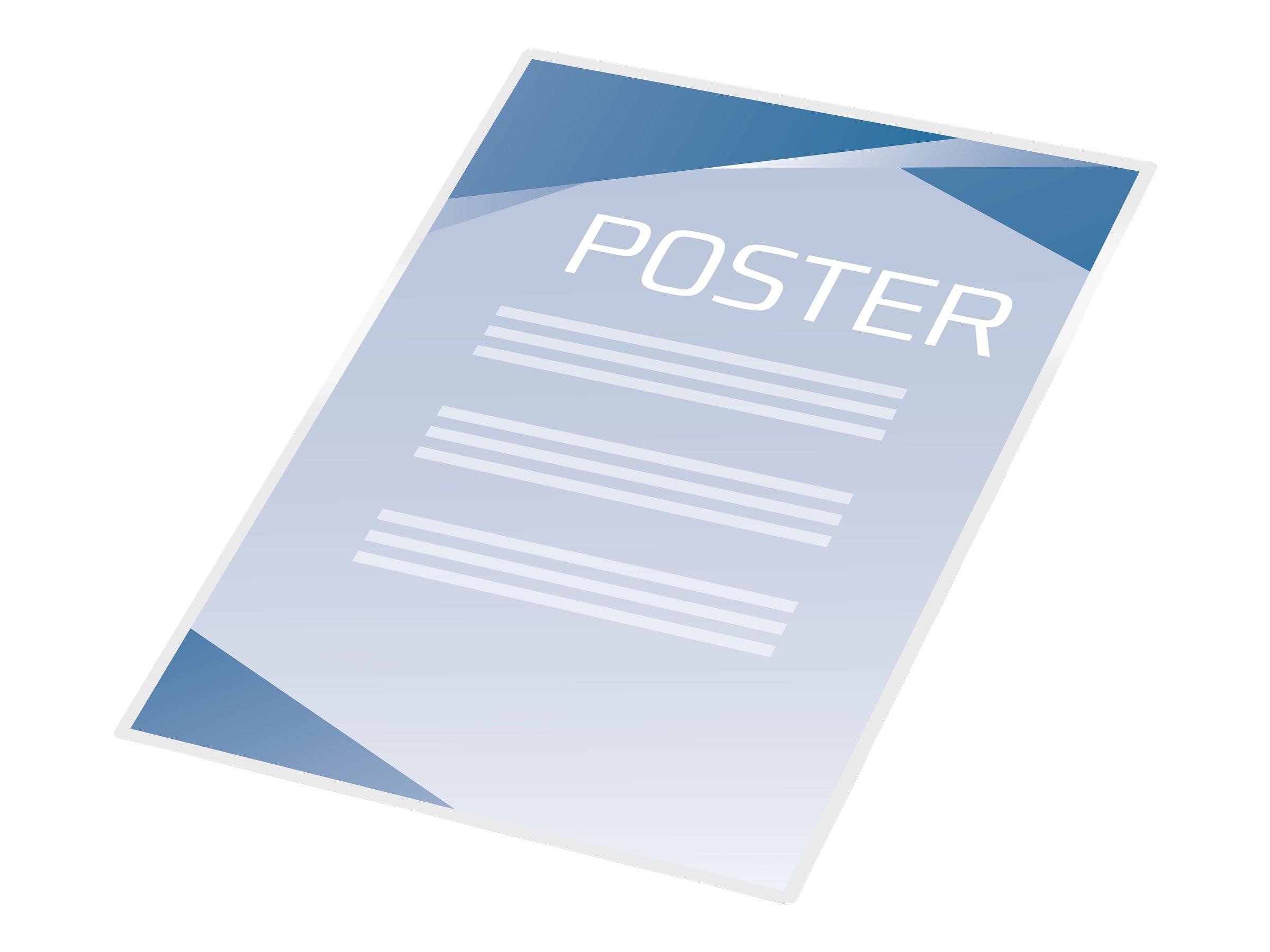 Ein abgewinkeltes blaues Plakat mit dem Wort „PLAKAT