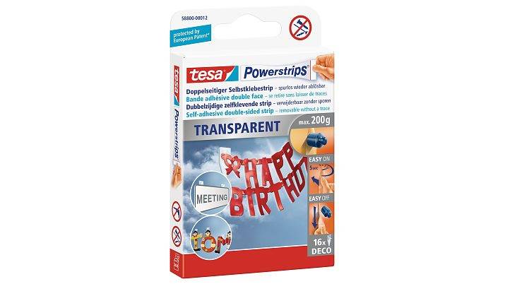 TESA Powerstrips Transparent DECO, Montage-Etikett, Weiß, Indoor, 16 Stück(e)