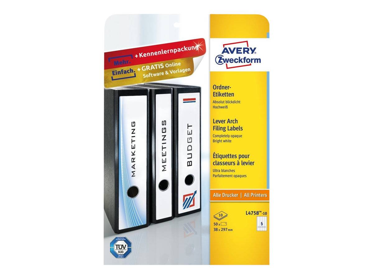 AVERY ZWECKFORM - Avery L4758 - Weiß - 38 x 297 mm 125 Stck. (25 Bogen x 5)