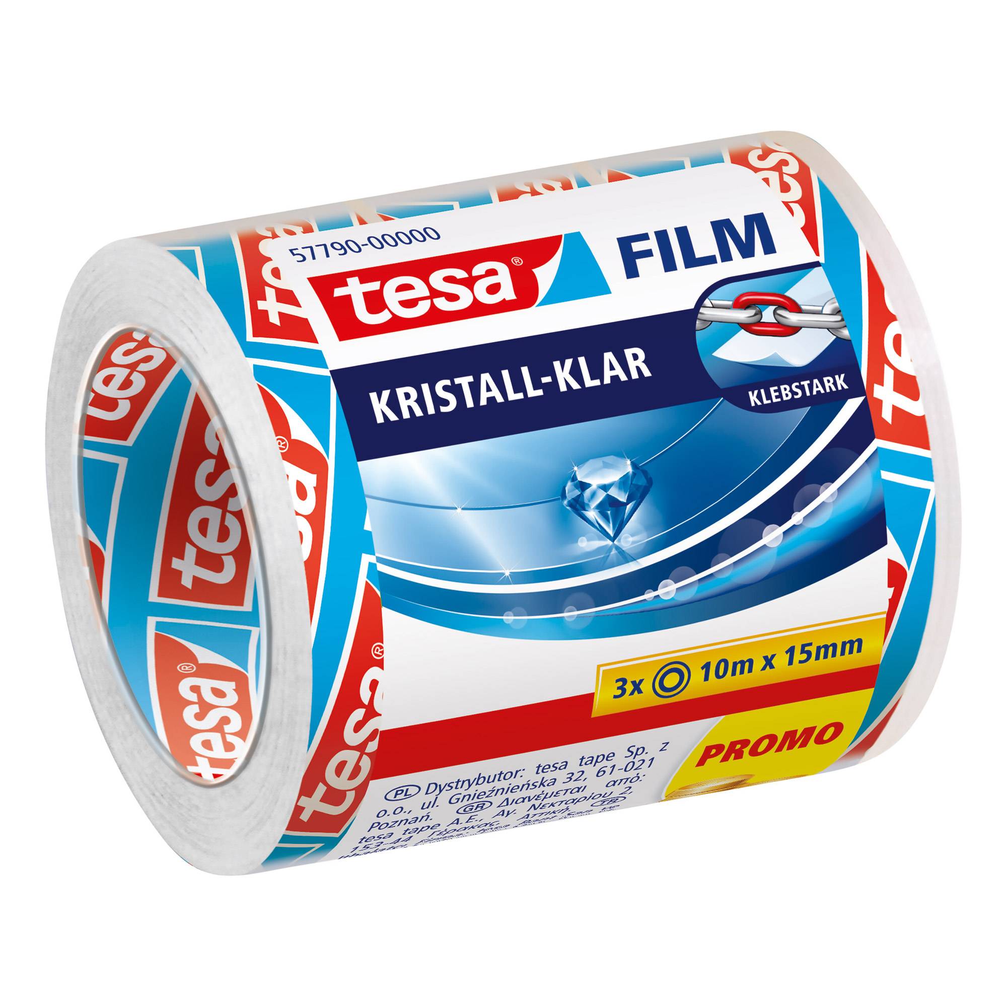 Tesafilm - Büro-Klebeband - 15 mm x 10 m - Polypropylenfolie - kristallklar (Packung mit 3)
