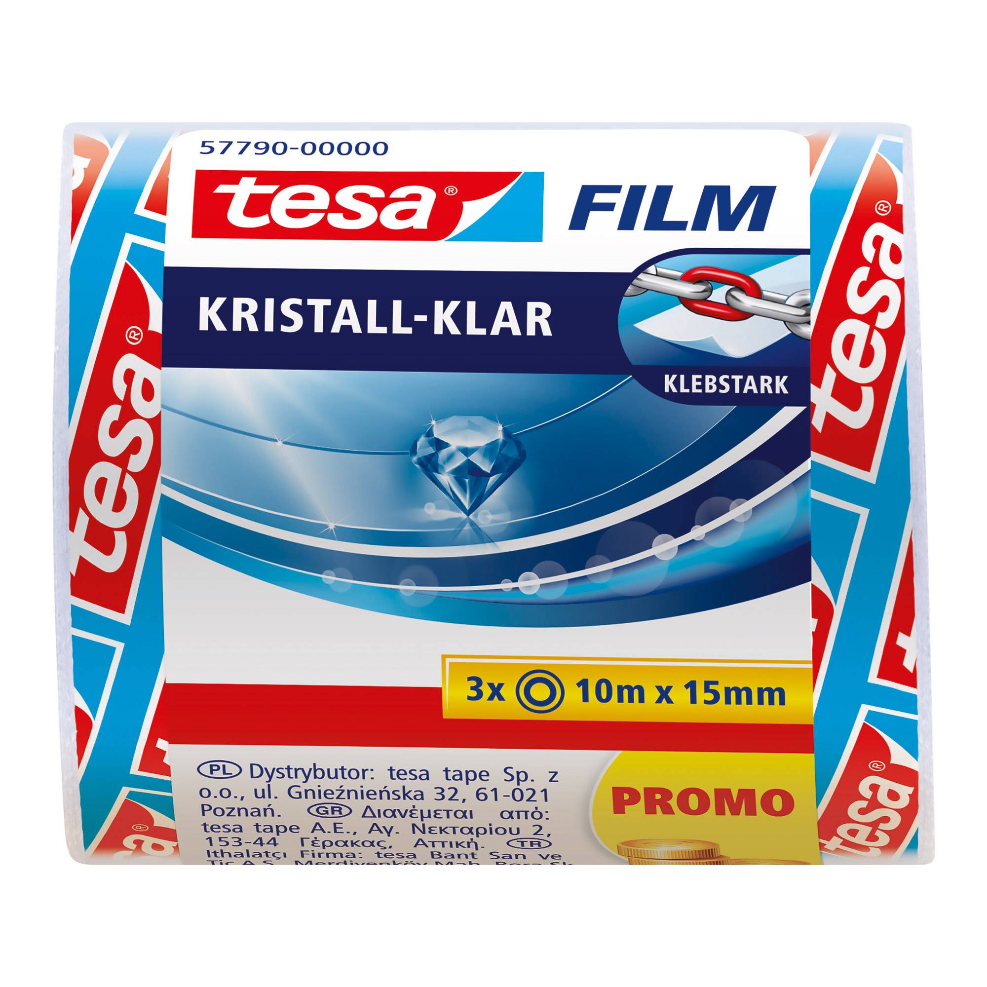 Tesafilm - Büro-Klebeband - 15 mm x 10 m - Polypropylenfolie - kristallklar (Packung mit 3)
